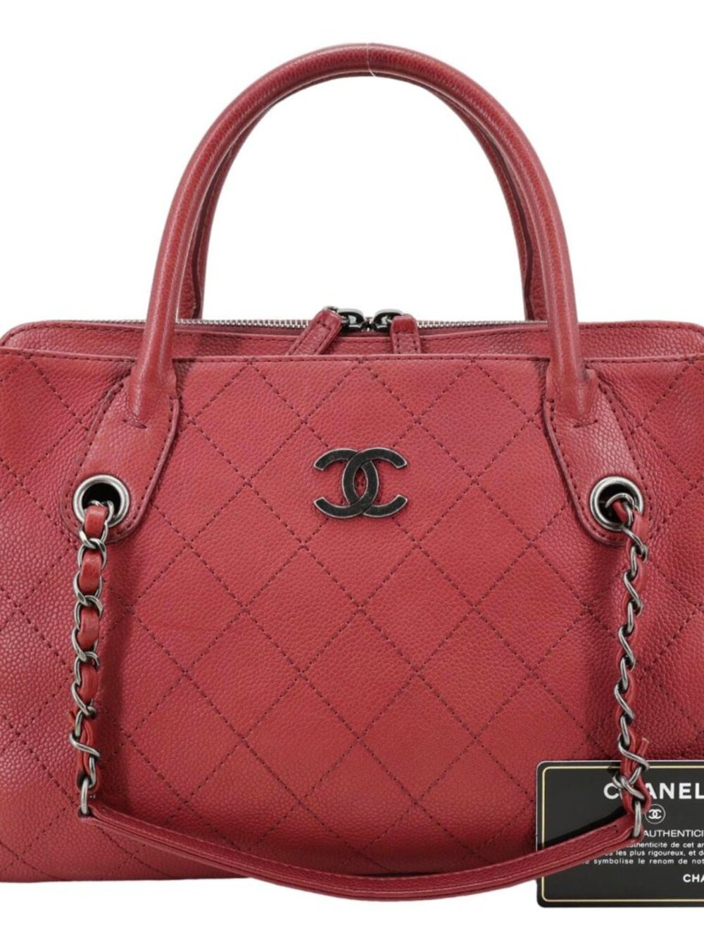 Chanel Urban Small Grained Vegetal Calfskin Leather Shopping Tote Bag Burgundy